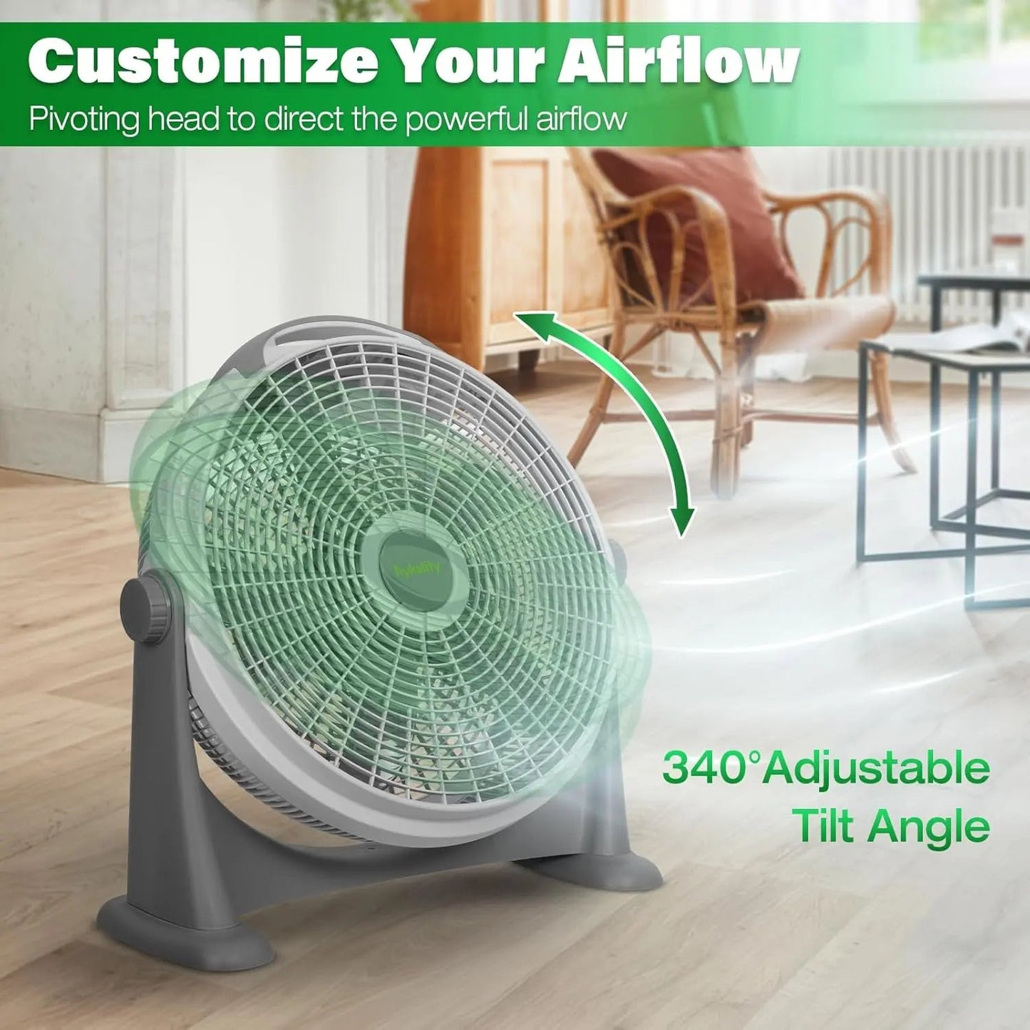 20" Pivoting Air Circulator Fan, 3-Speed High Velocity Floor Fan with 340 Degree Adjustable Tilt, Portable Plastic Floor Fan