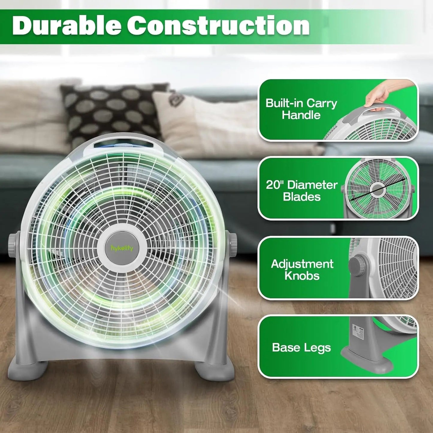 20" Pivoting Air Circulator Fan, 3-Speed High Velocity Floor Fan with 340 Degree Adjustable Tilt, Portable Plastic Floor Fan