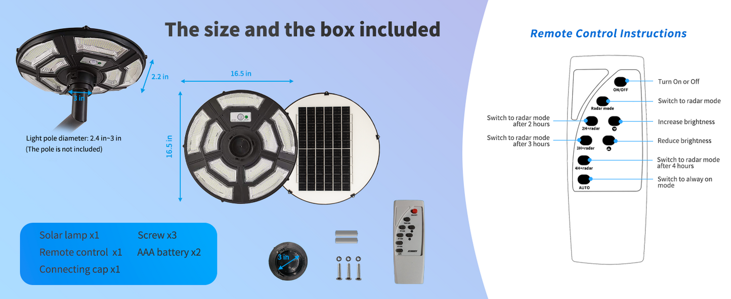 1500W Commercial Solar Flag Pole Outdoor Lamp Post Light with 98 inch Pole IP67 Waterproof With Remote