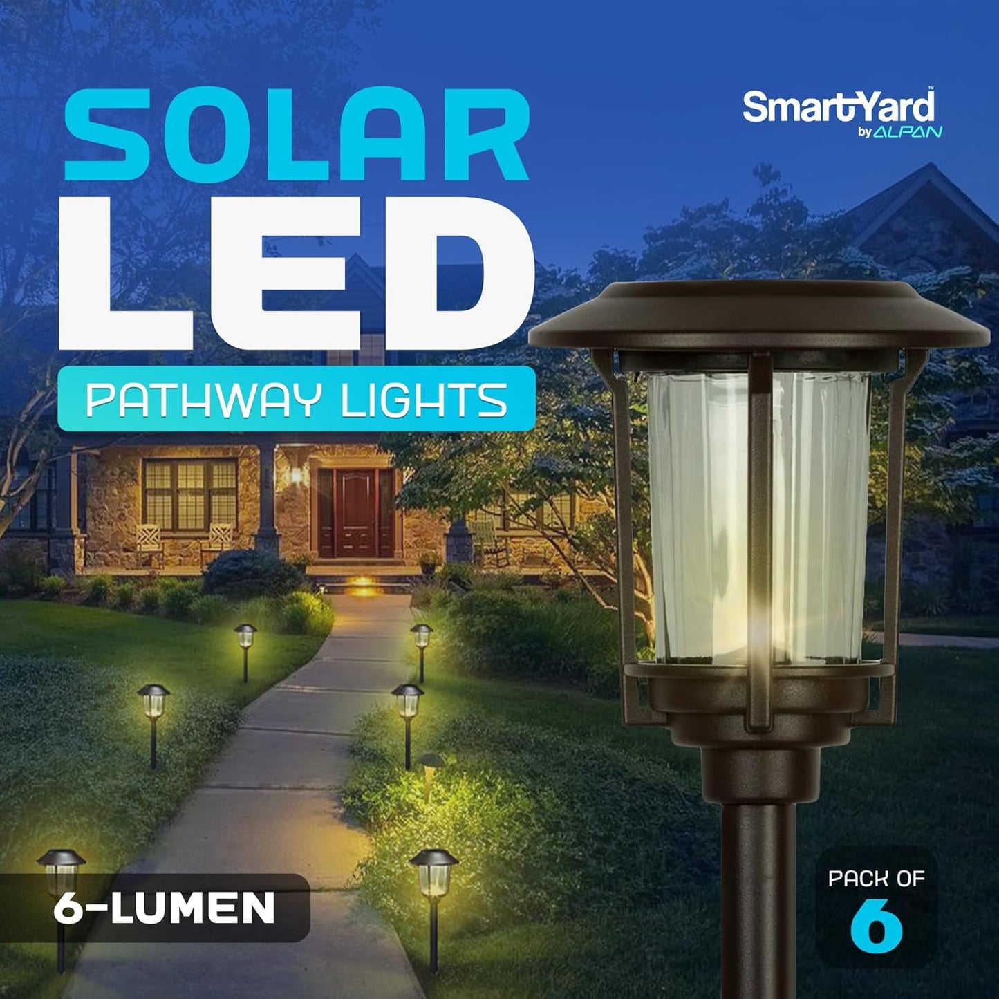 SmartYard 15-Lumen Solar Pathway Lights, Aluminum And Glass 6 Pack