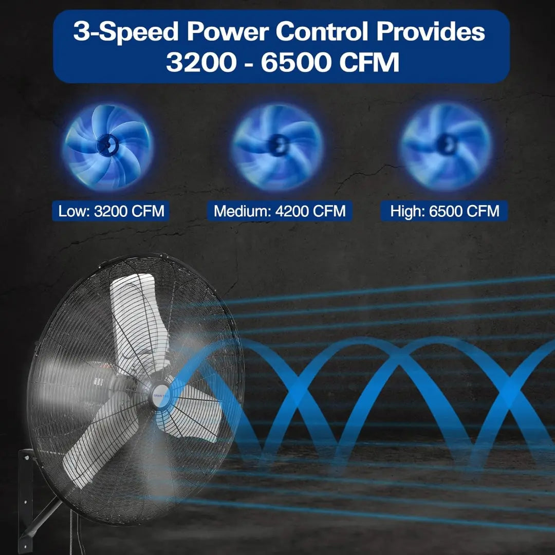 BILT HARD 24" 6500 CFM High-Velocity Wall Fan: 3-Speed Oscillating, Heavy-Duty Shop Fan, UL Listed