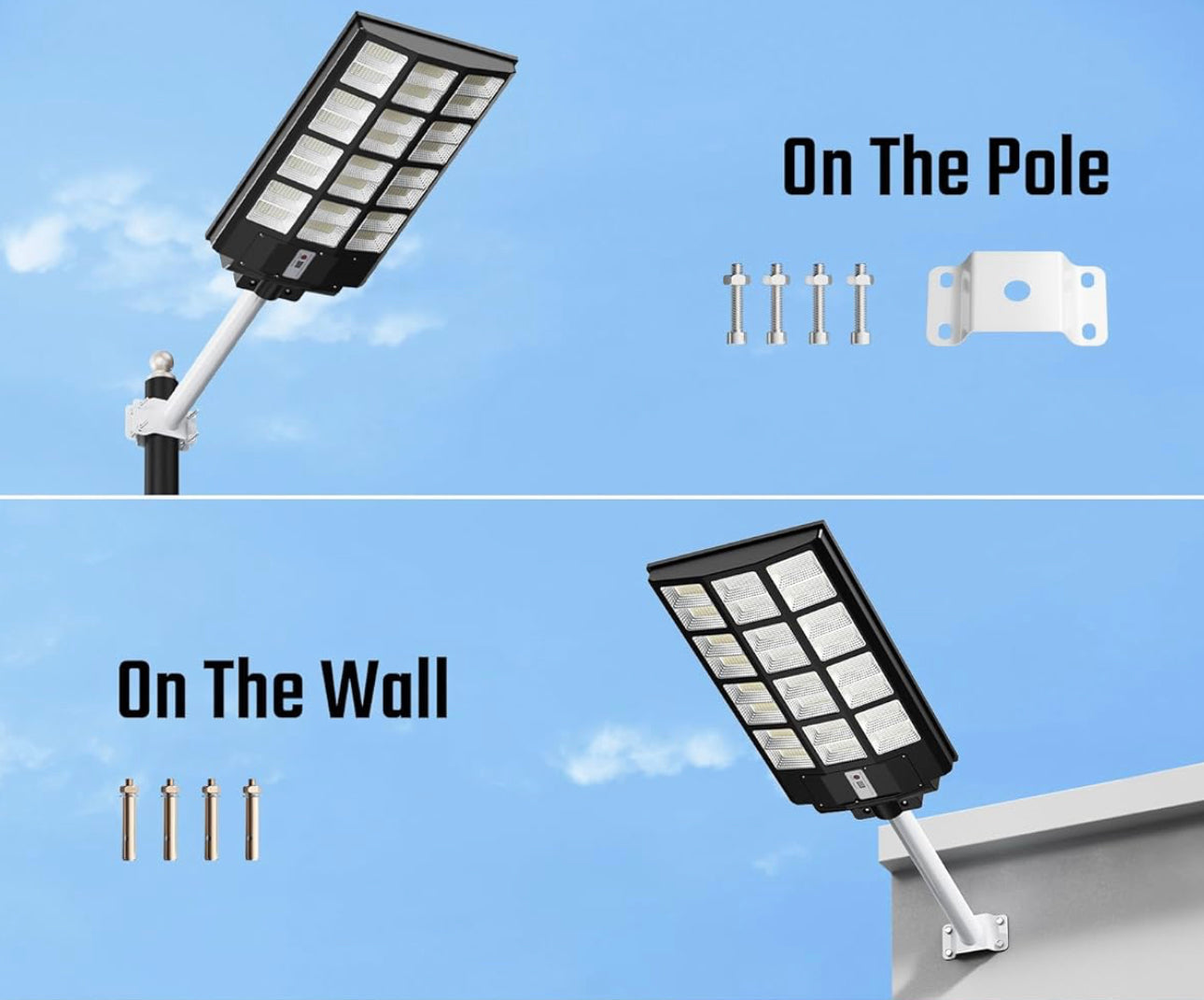 1200W Commercial Solar Street Light , 100000LM Parking Lot Light Dusk to Dawn With Remote
