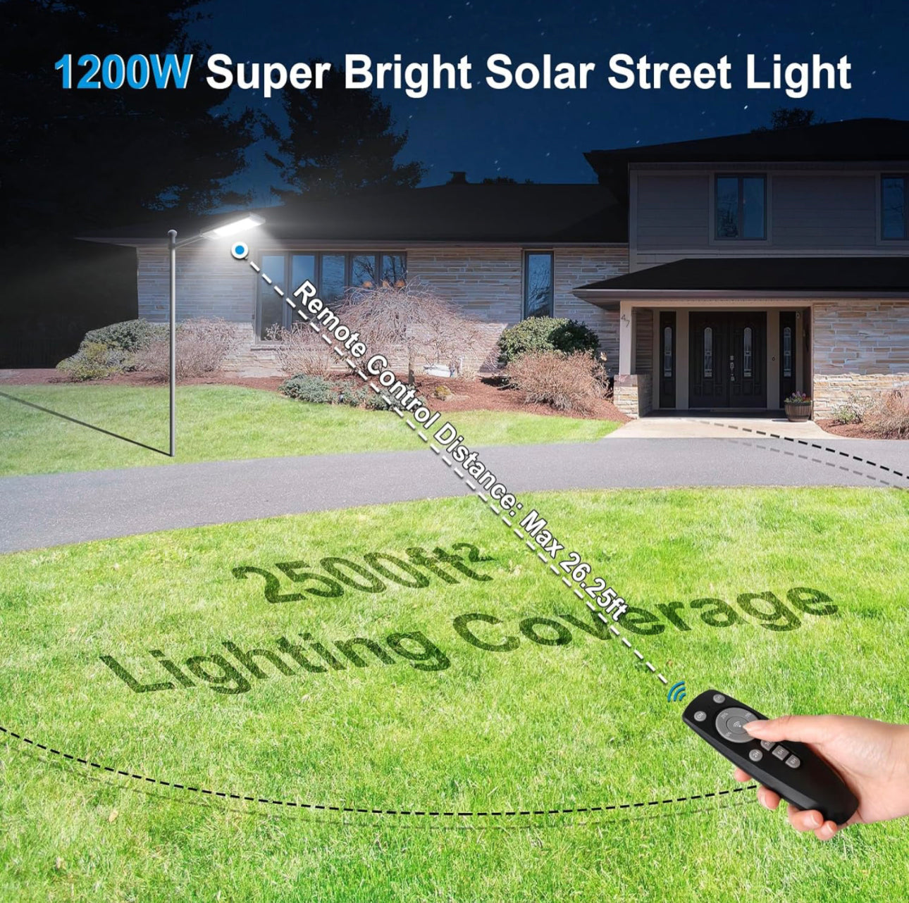 1200W Commercial Solar Street Light , 100000LM Parking Lot Light Dusk to Dawn With Remote