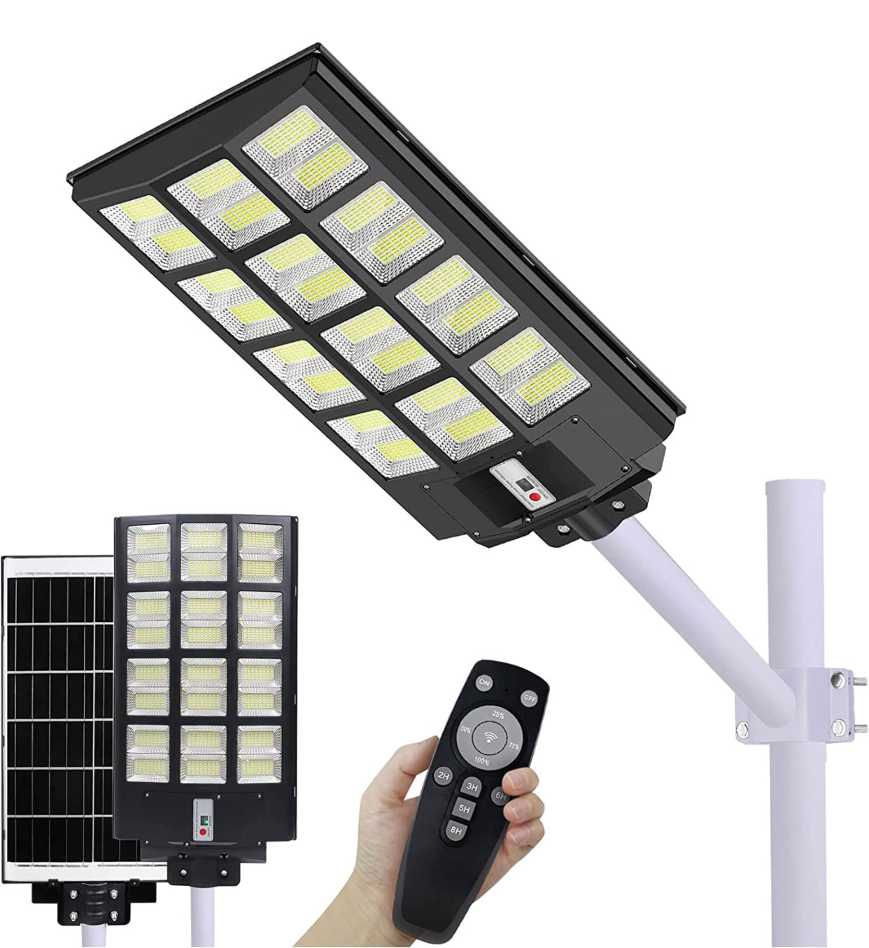 1200W Commercial Solar Street Light , 100000LM Parking Lot Light Dusk to Dawn With Remote