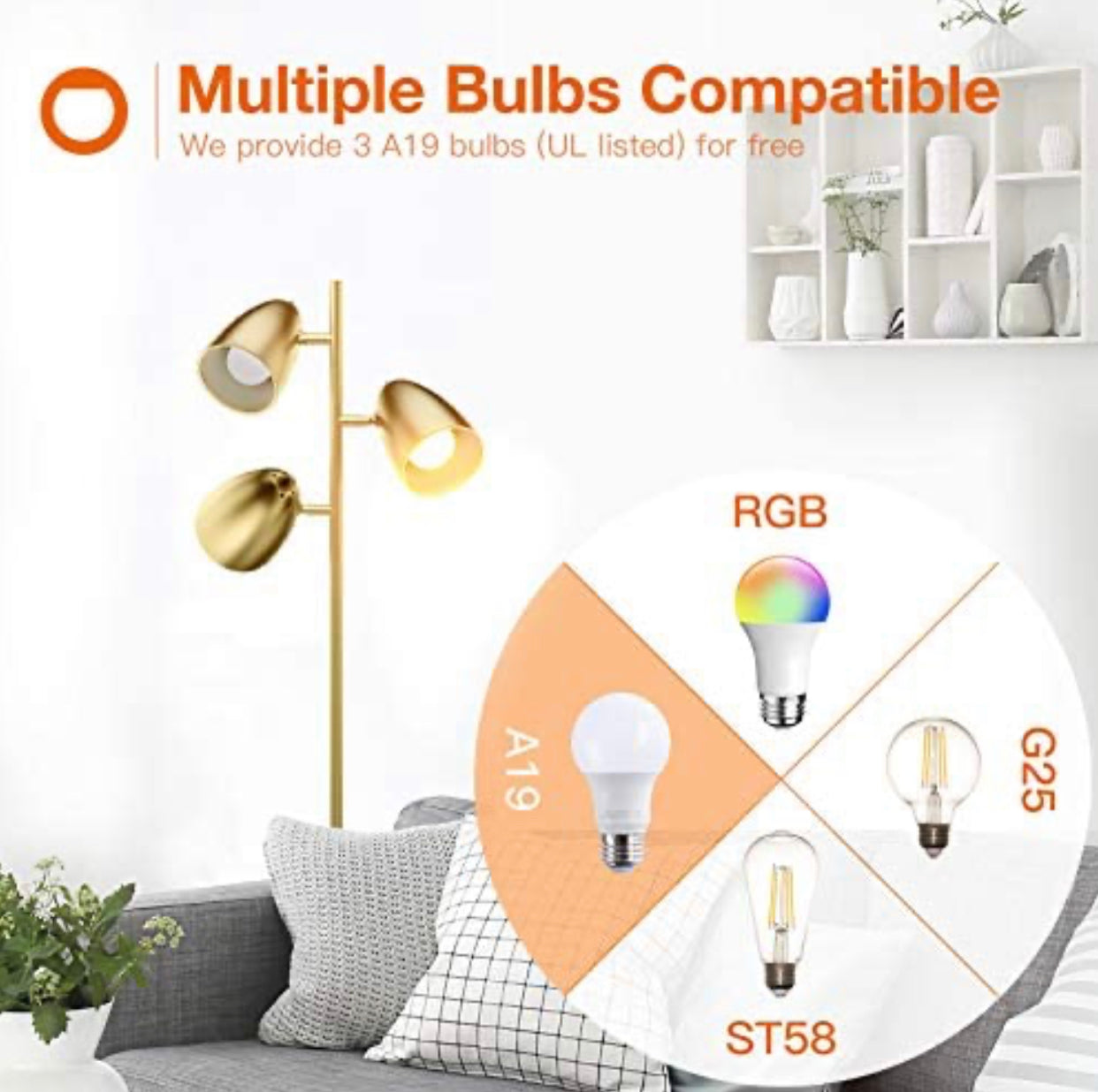LED Reading and Floor Lamp - Standing Tall Pole Lamp with 3 LED Bulbs