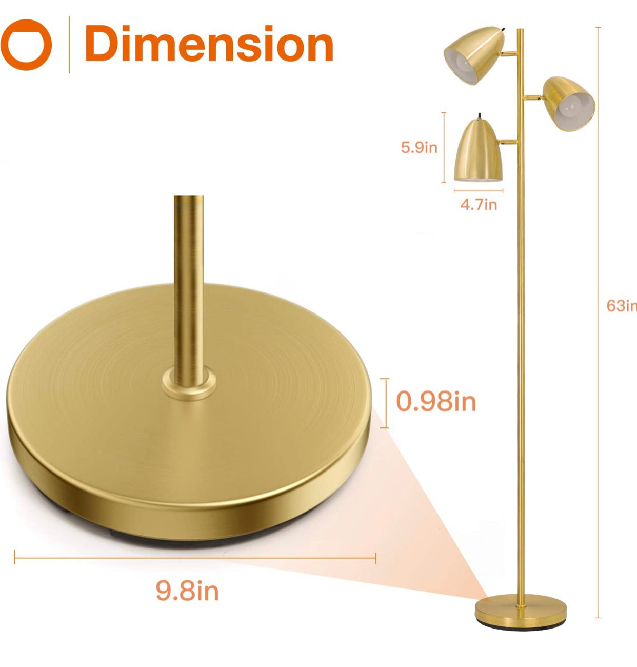LED Reading and Floor Lamp - Standing Tall Pole Lamp with 3 LED Bulbs