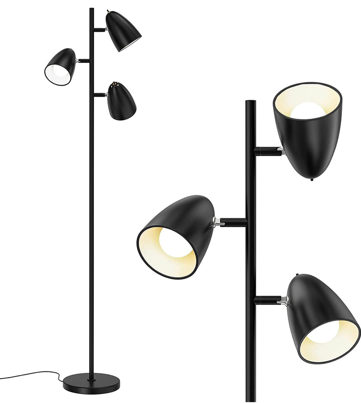 LED Reading and Floor Lamp - Standing Tall Pole Lamp with 3 LED Bulbs