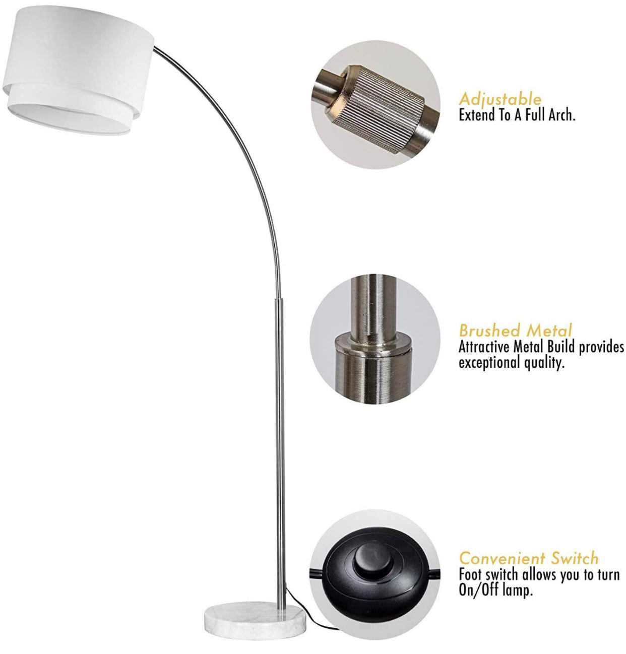 Arc Floor Lamp with Unique Hanging Drum - Arching Over The Couch