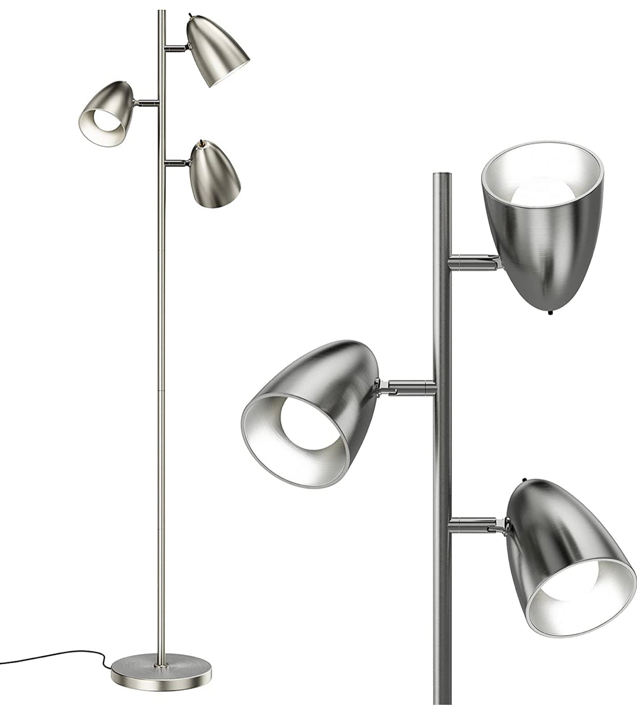 LED Reading and Floor Lamp - Standing Tall Pole Lamp with 3 LED Bulbs