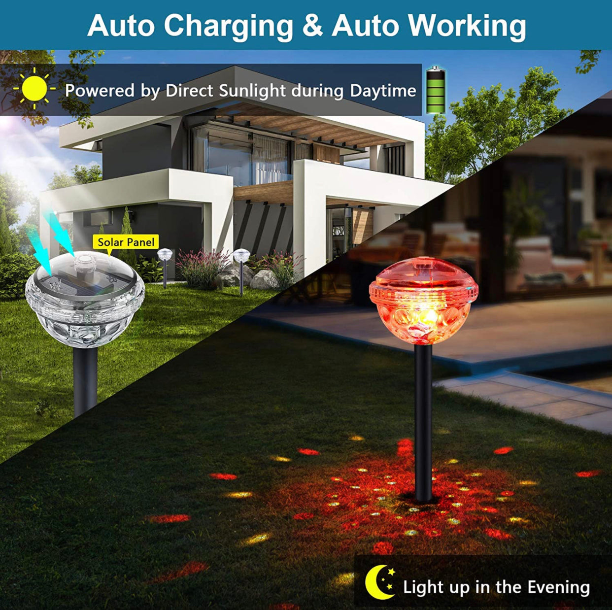 Ultra Luma Solar Pathway LED Lights 8 Color Changing Outdoor Waterproof -4 Pack