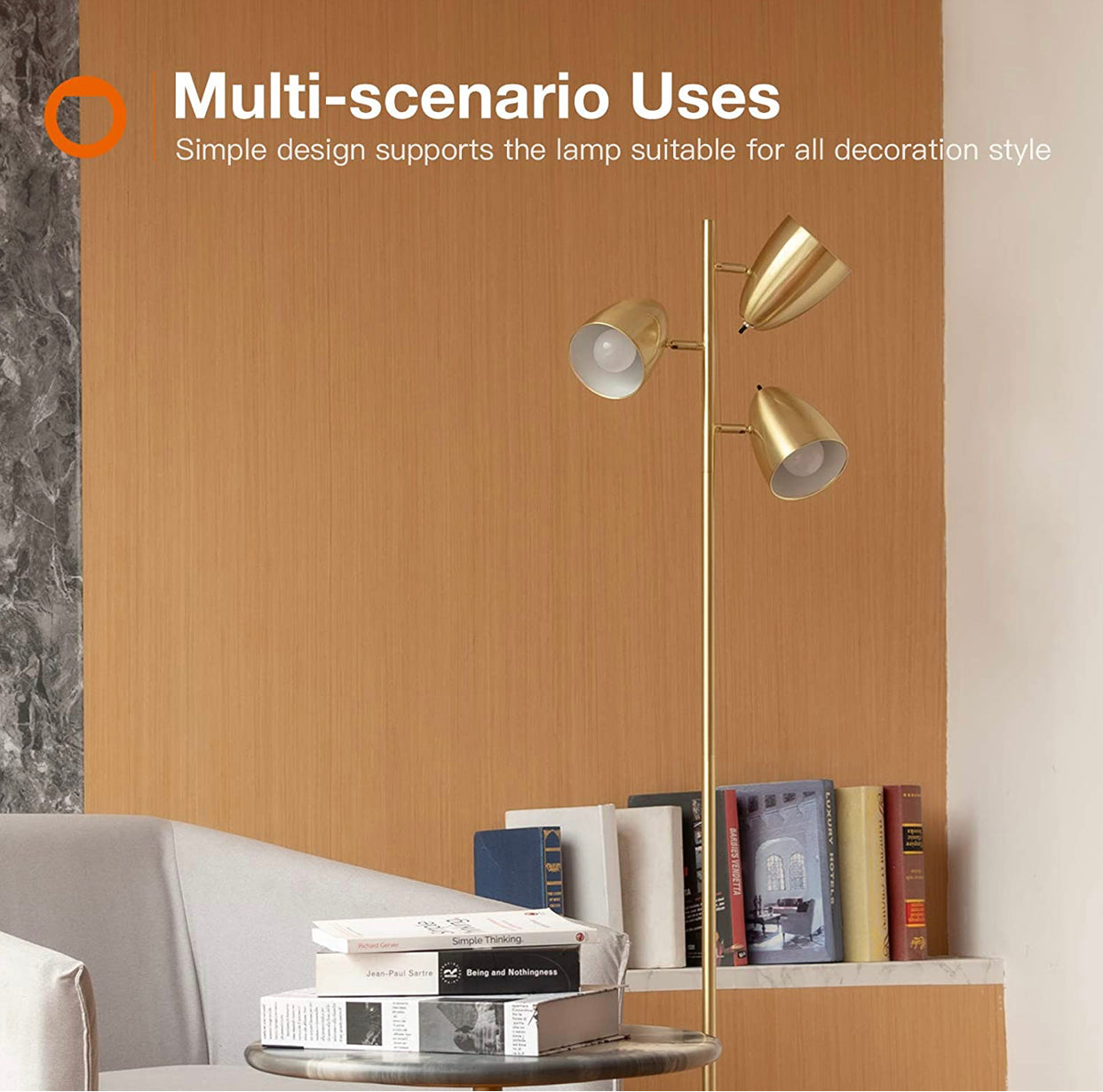 LED Reading and Floor Lamp - Standing Tall Pole Lamp with 3 LED Bulbs