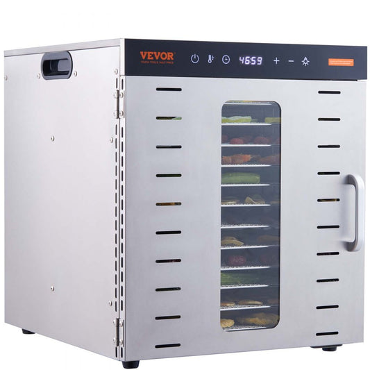 VEVOR 10-Tray Food Dehydrator Machine – 1000W Stainless Steel Dryer for Jerky, Fruit, Herbs & More