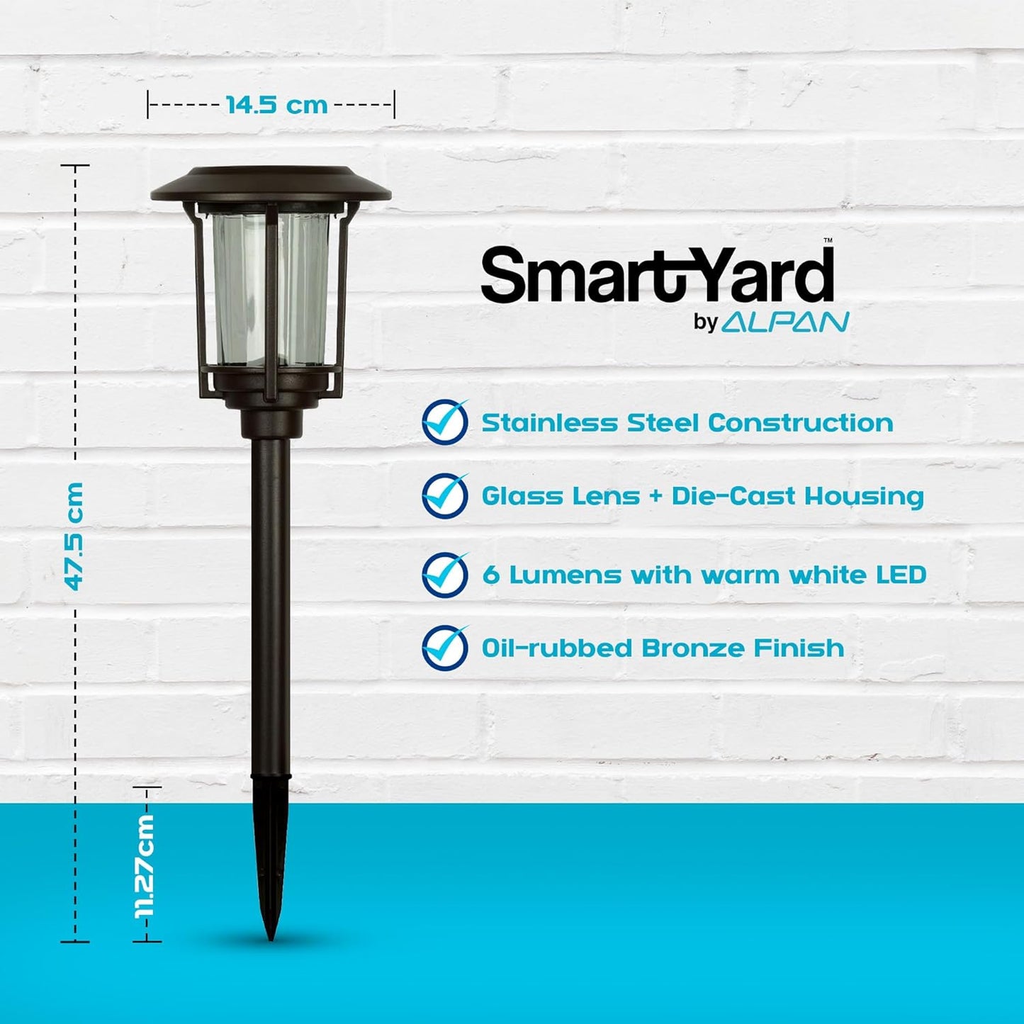 SmartYard 15-Lumen Solar Pathway Lights, Aluminum And Glass 6 Pack