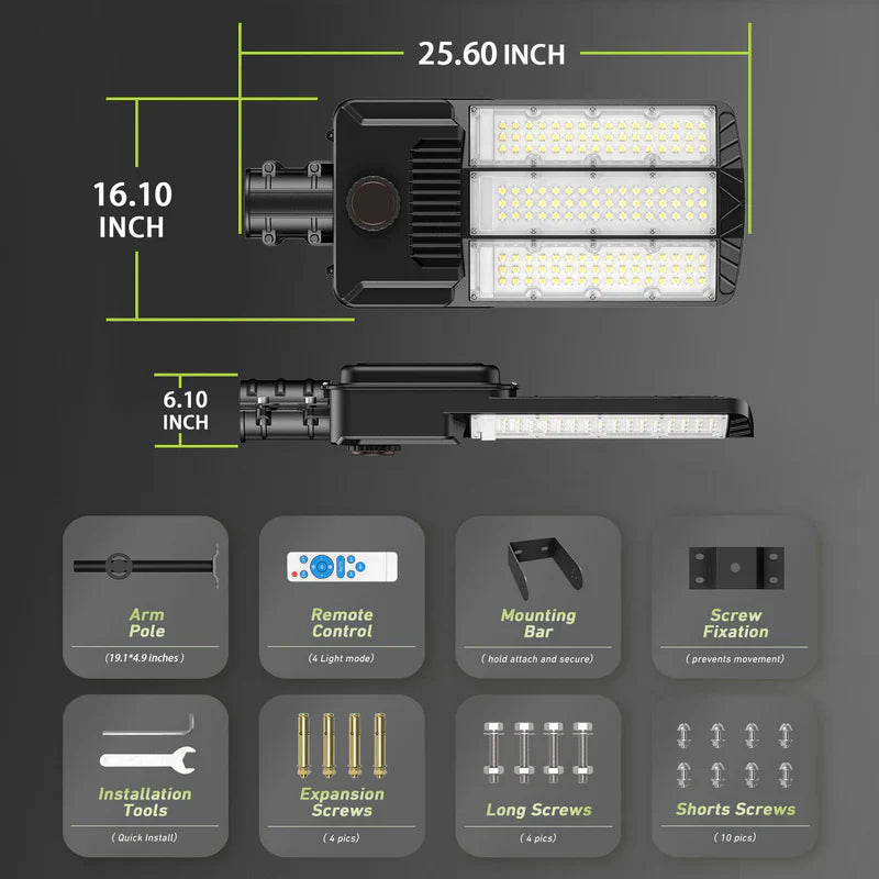6500W Solar Street Lights Outdoor, 500000LM High Powered Commercial Parking Lot Lights 6500K Dusk to Dawn with Remote