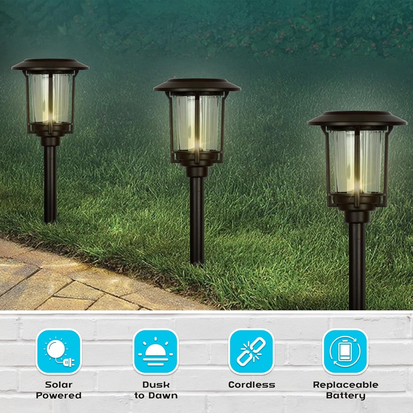 SmartYard 15-Lumen Solar Pathway Lights, Aluminum And Glass 6 Pack