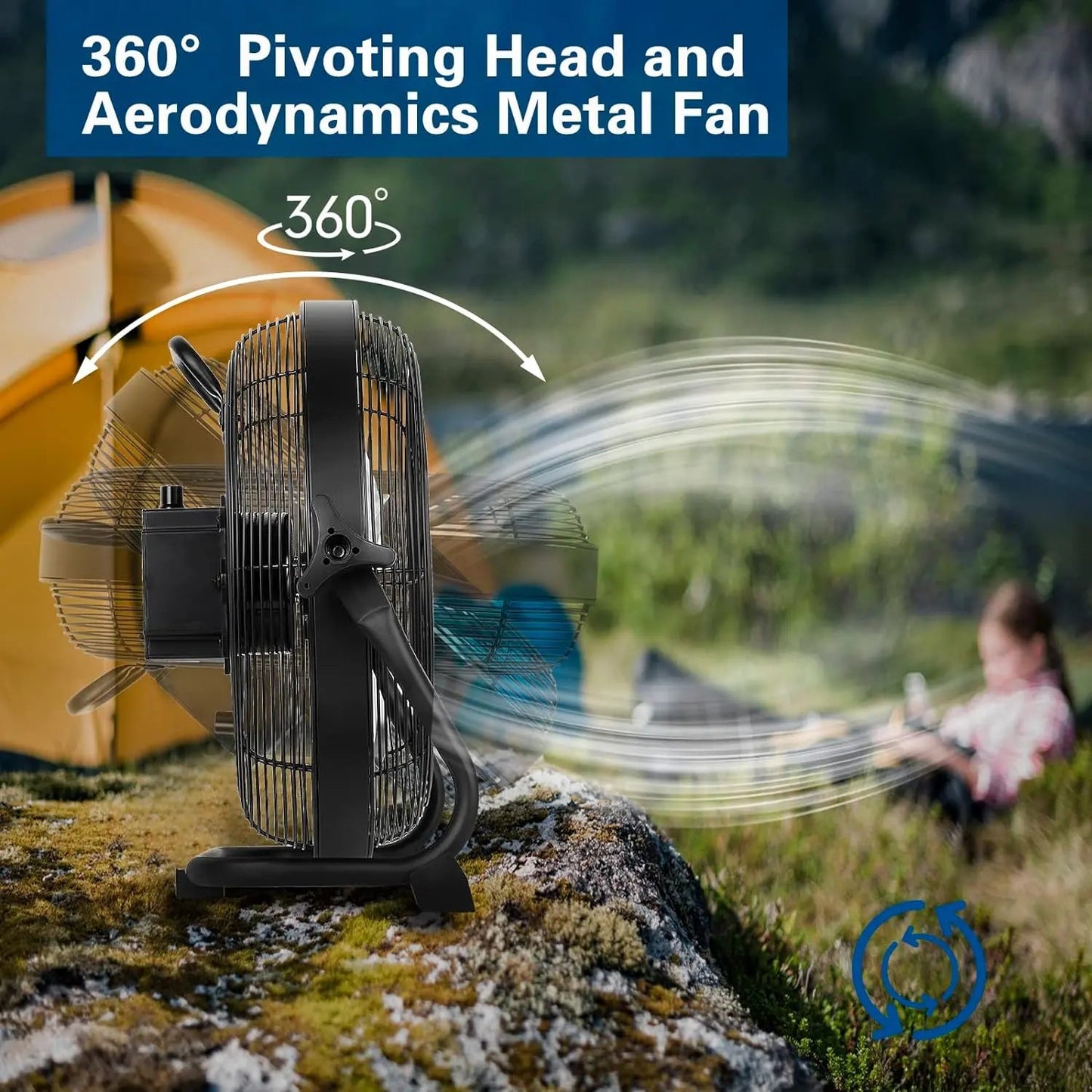 BILT HARD 16" Rechargeable Outdoor Floor Fan: 15600mAh Battery, High Velocity, All-Day Run, USB Output