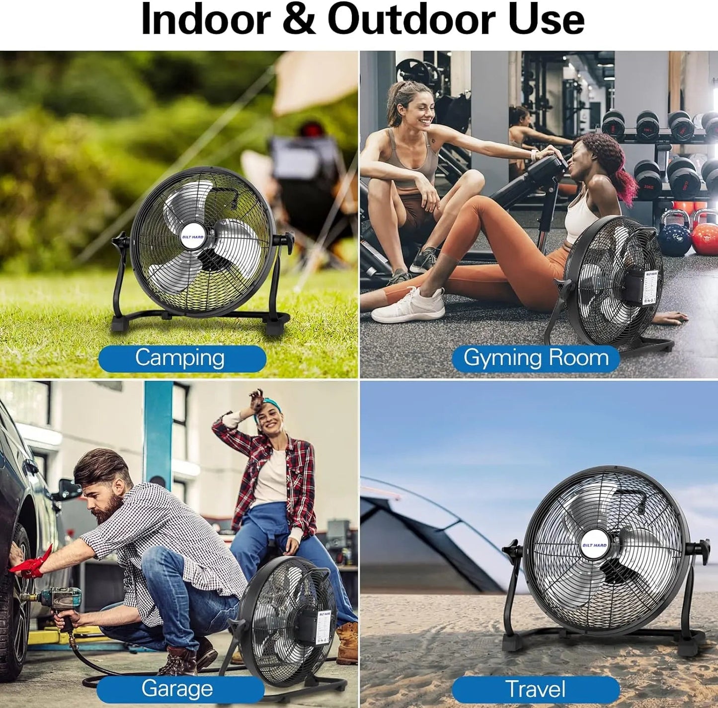 BILT HARD 16" Rechargeable Outdoor Floor Fan: 15600mAh Battery, High Velocity, All-Day Run, USB Output