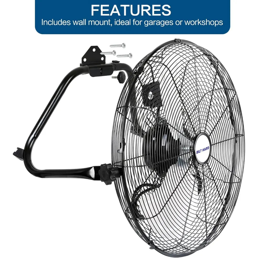 BILT HARD 20" High Velocity Floor Fan: Heavy Duty Metal, 4600 CFM, 3-Speed Industrial Fan with Wall-Mount