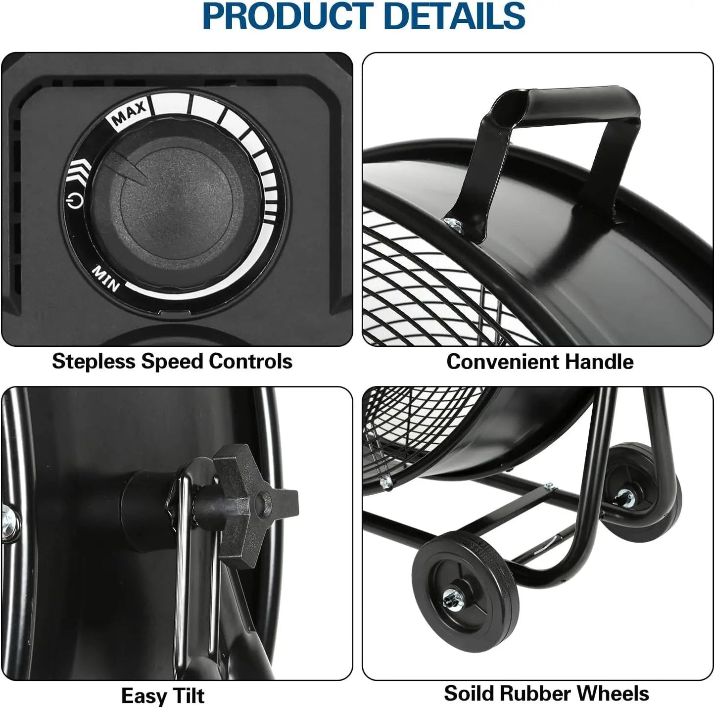 BILT HARD 24" Ultra Quiet Variable Speed Drum Fan: 7800 CFM, DC Motor, Heavy Duty Industrial Shop Fan, UL Listed
