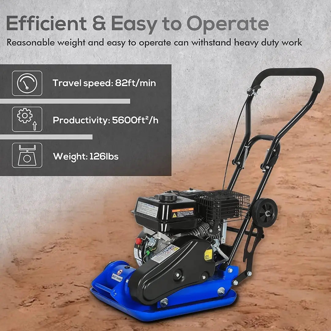 BILT HARD 2500 lbs Plate Compactor Rammer, 6.5HP 196cc Gas Engine, 5500 VPM, EPA Compliant