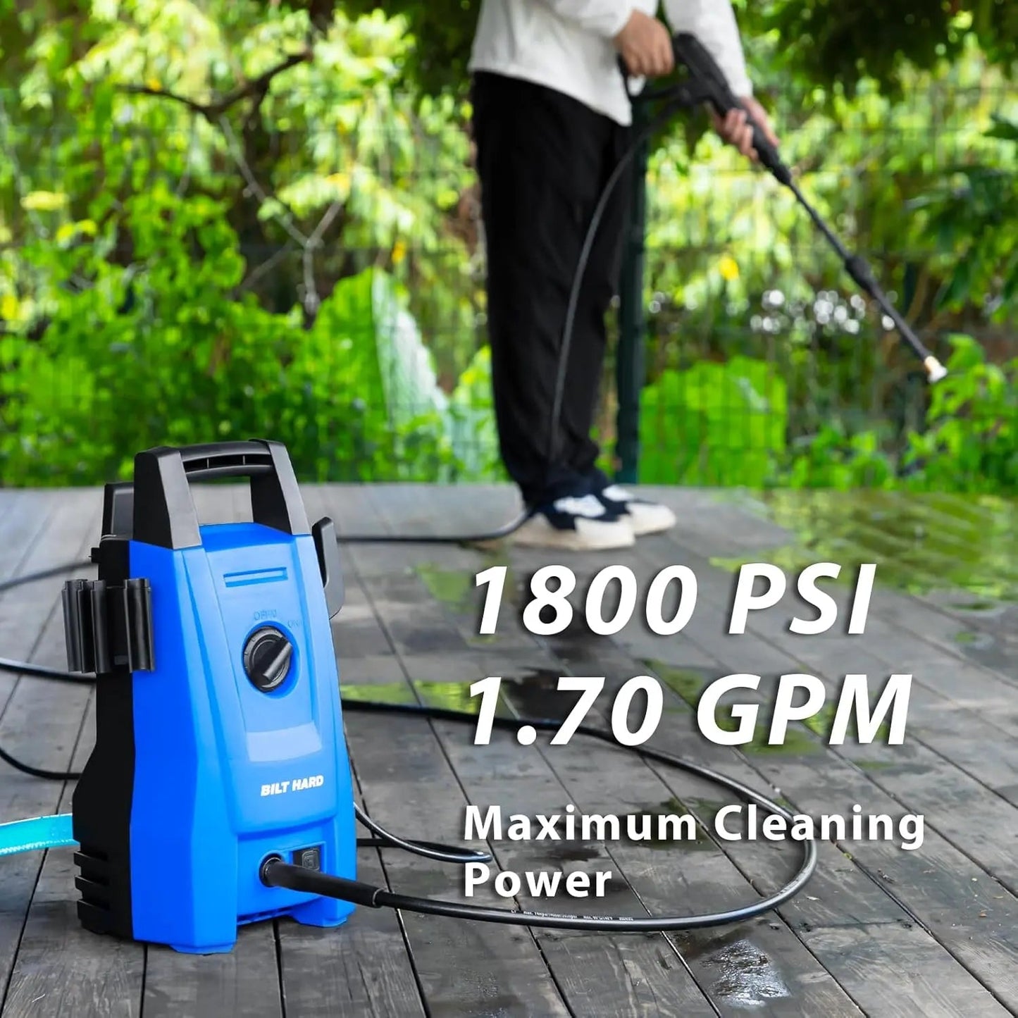 Electric Pressure Washer, 1800 PSI 1.7 GPM Power Washer, Ultra Compact, Lightweight, with 2 Spray Nozzles, 20 Ft Hose, 35 Ft Power Cord, Foam Cannon, for Cleaning Cars, Driveway, Fencing