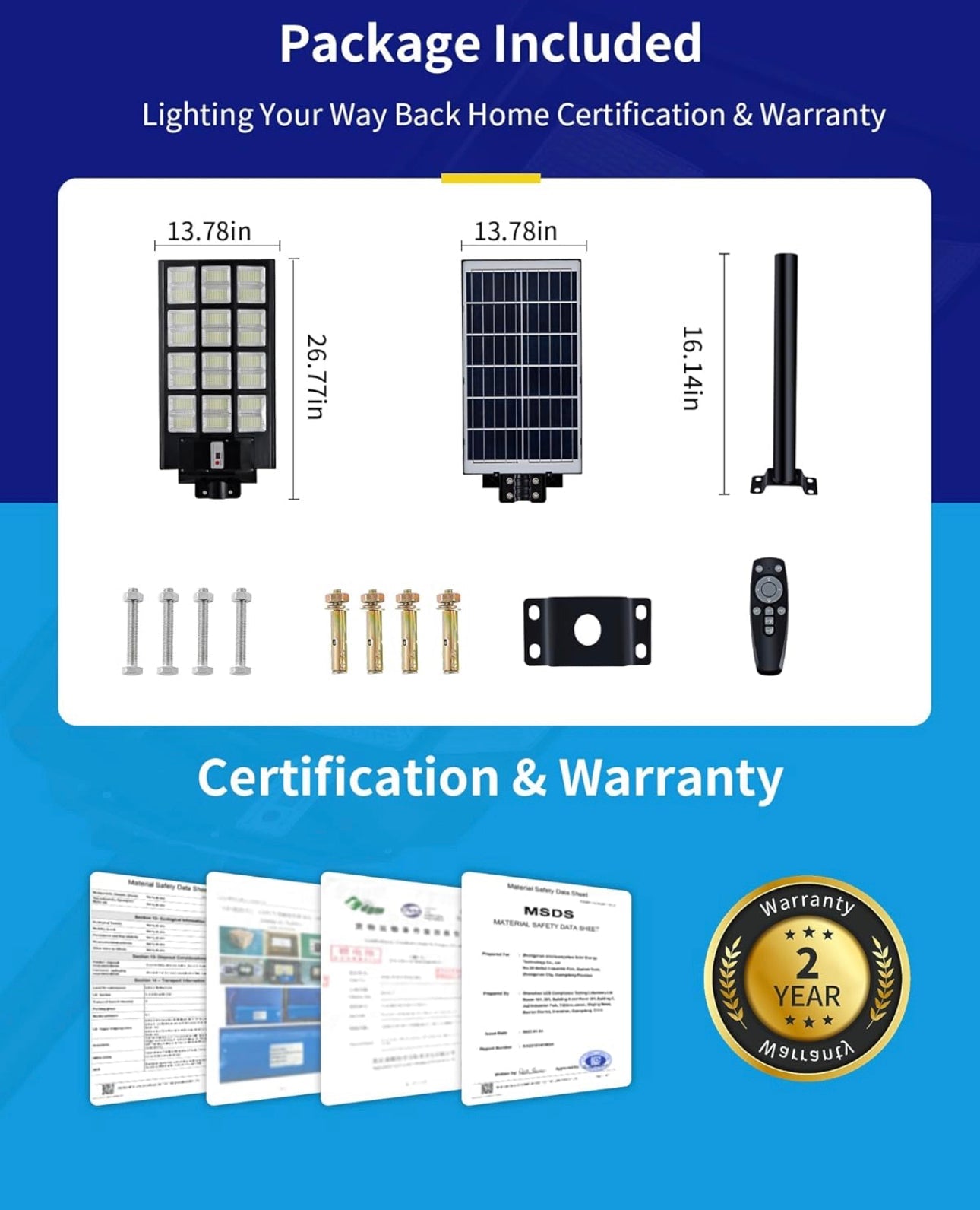 1200W Commercial Solar Street Light , 100000LM Parking Lot Light Dusk to Dawn With Remote