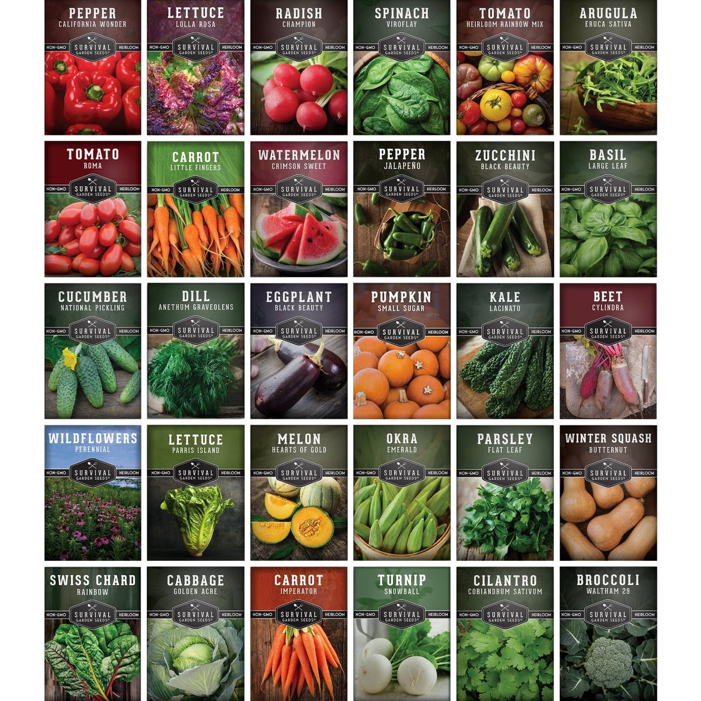 Home Garden Seed Collection - 30 Pack of Vegetables & Herb Seeds