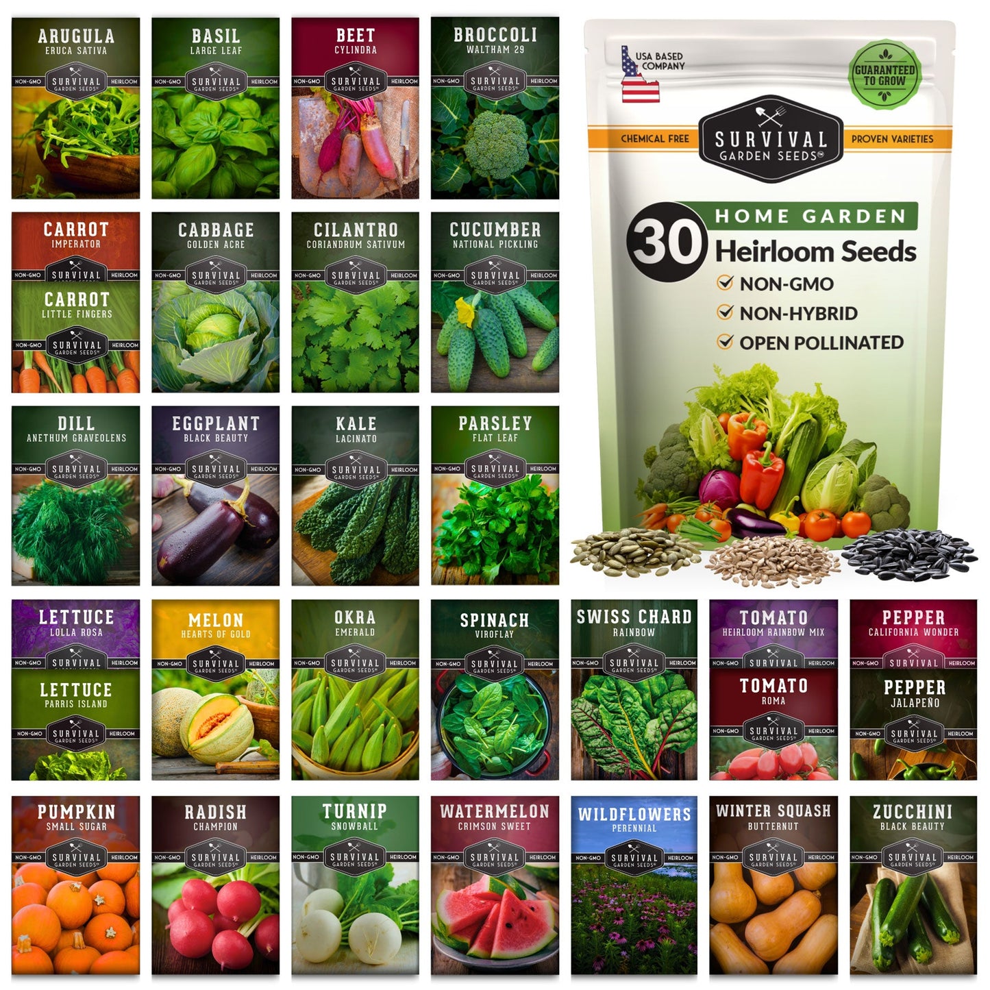 Home Garden Seed Collection - 30 Pack of Vegetables & Herb Seeds