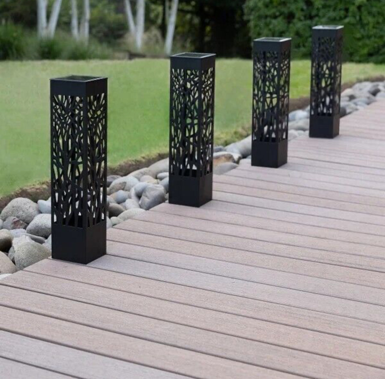 SmartYard Square Solar Bollard Pathway Lights – 35 Lumen, 5-pack