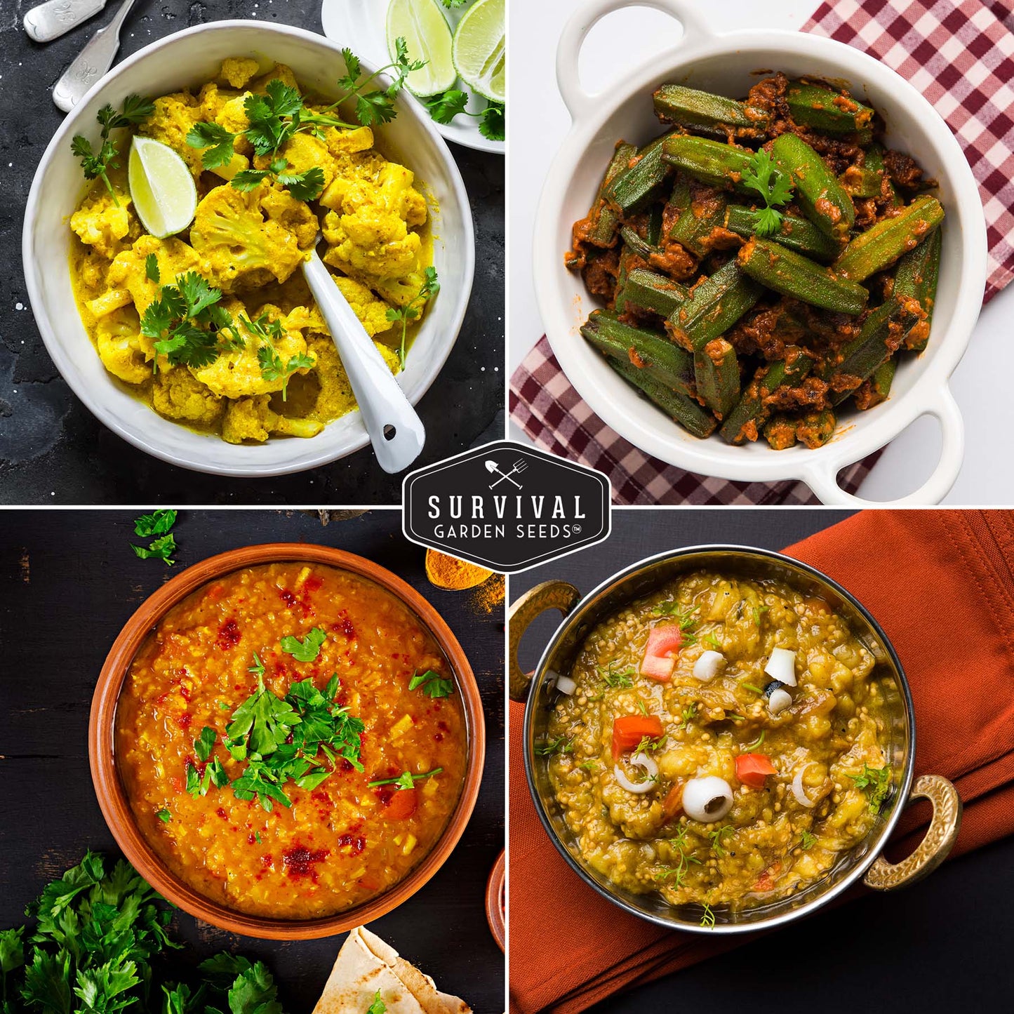 Indian Vegetable Collection - Basil, Cauliflower, Cilantro, Cowpeas, Eggplant, Fennel, Fenugreek, Onion, Pepper, Spearmint