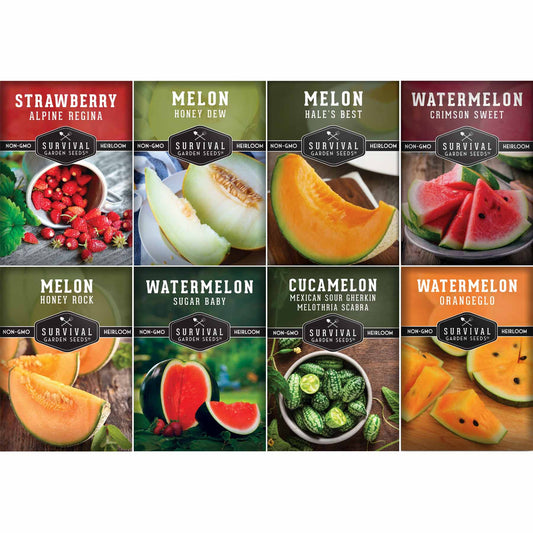 8 Fruit Seed Collection - Strawberry, Cucamelon, Melon, Watermelon Pack