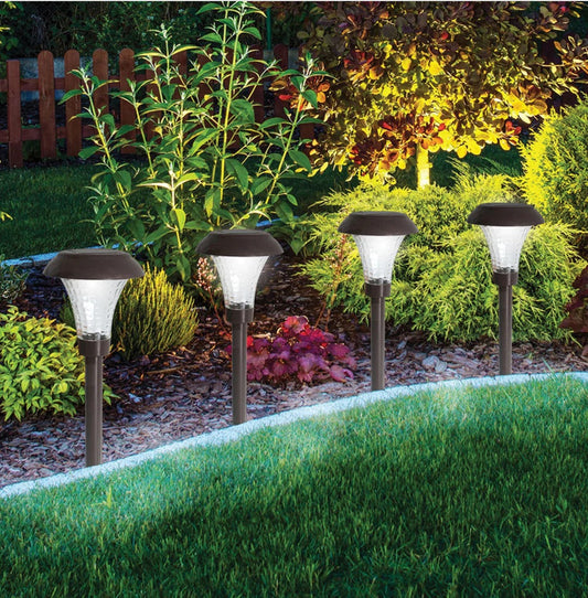 High-End 8 Pack Solar Pathway Lights Glass Stainless Steel Warm White, Auto On/off 15 Lumen