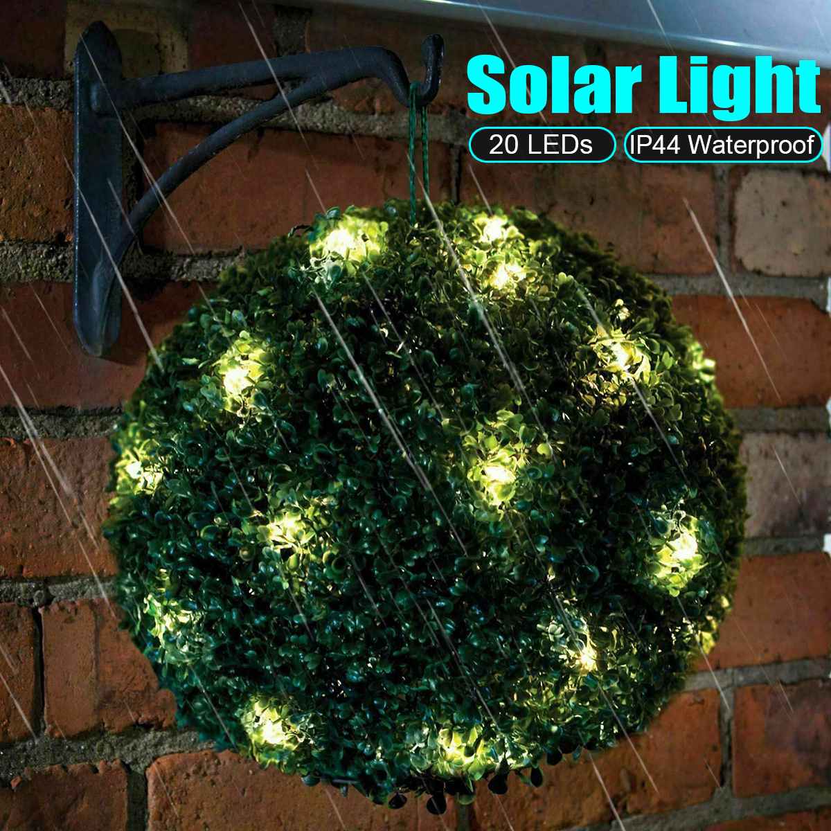 Artificial Topiary Grass Ball with Solar Lights, includes hook