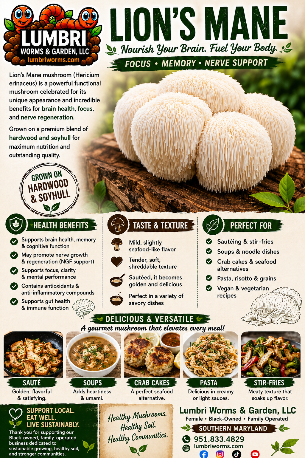 🍄 Lion’s Mane Mushrooms Fresh – Gourmet, Local & Organic | Lumbri Worms & Garden LLC - LOCAL PICK UP ONLY