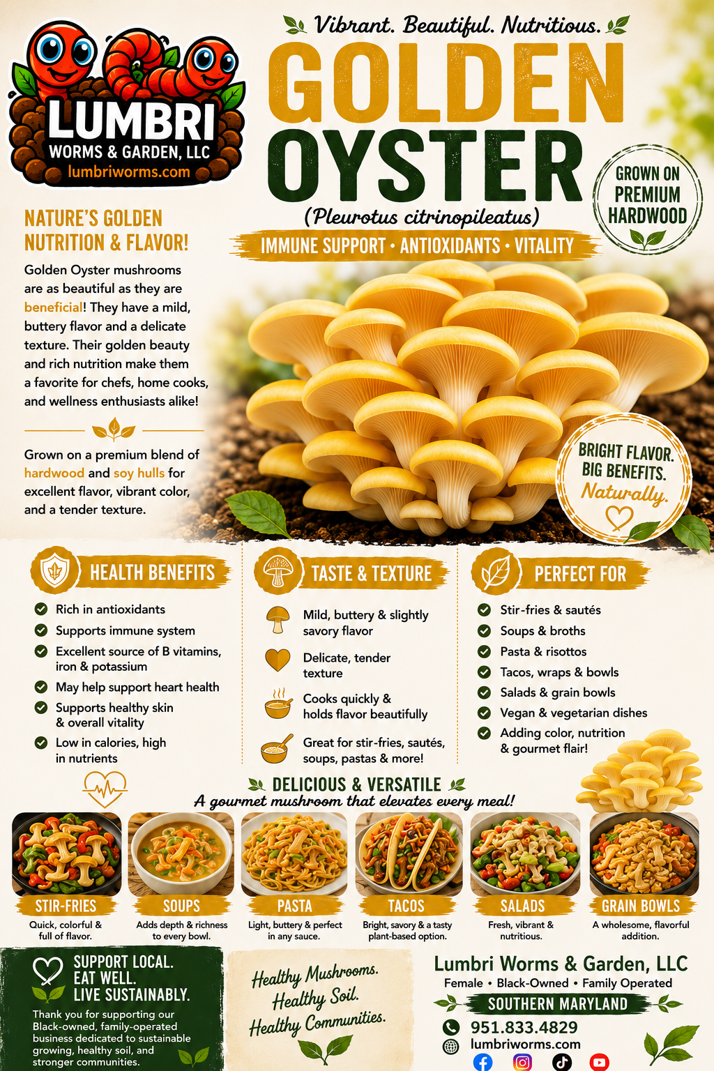 🍄 Fresh Golden Oyster Mushrooms – Bright & Nutty - Fresh Golden Oyster Mushrooms | Lumbri Worms & Garden - LOCAL PICK UP ONLY
