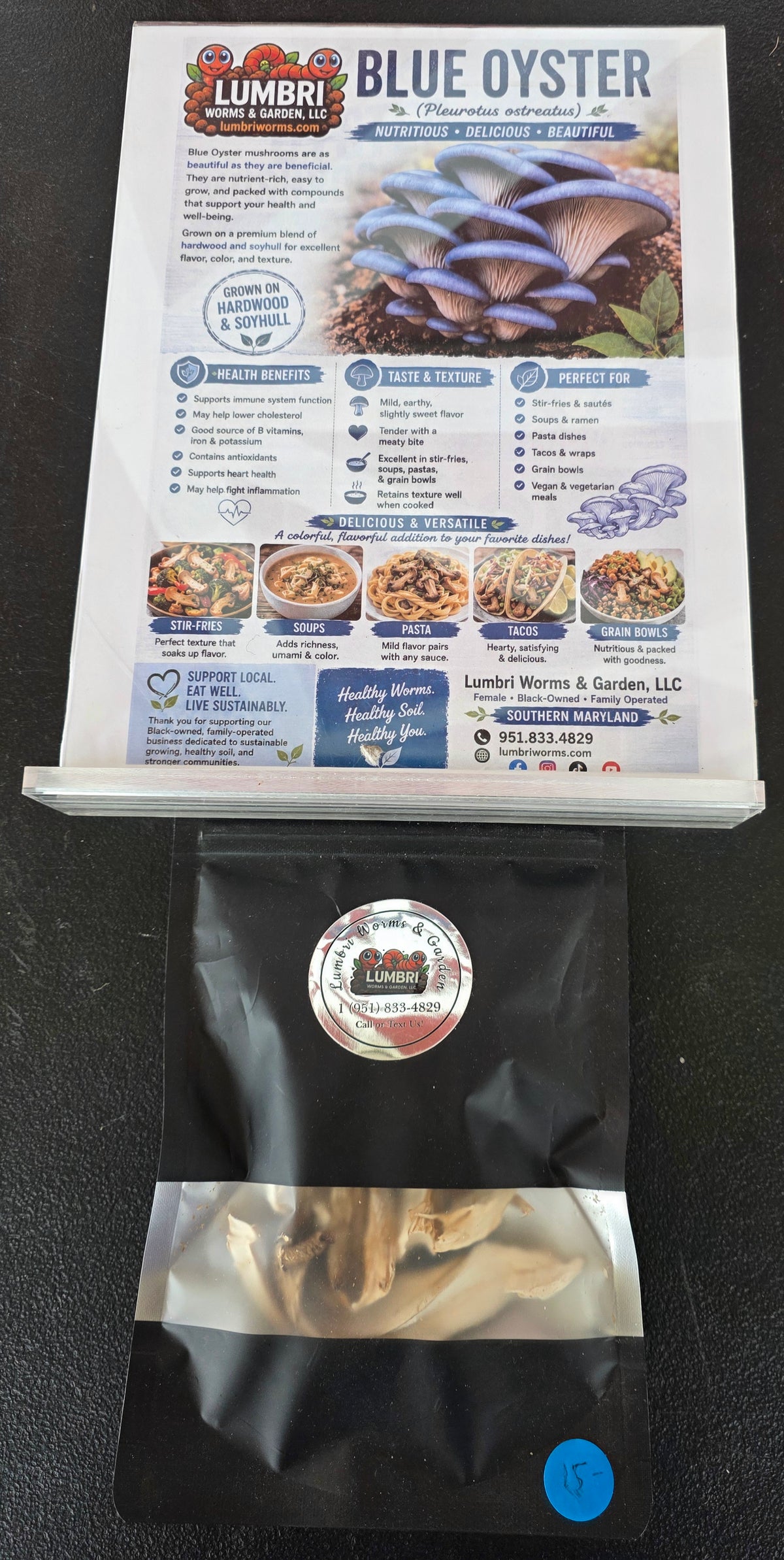 Dehydrated Blue Oyster Mushrooms .5 oz / 14 g