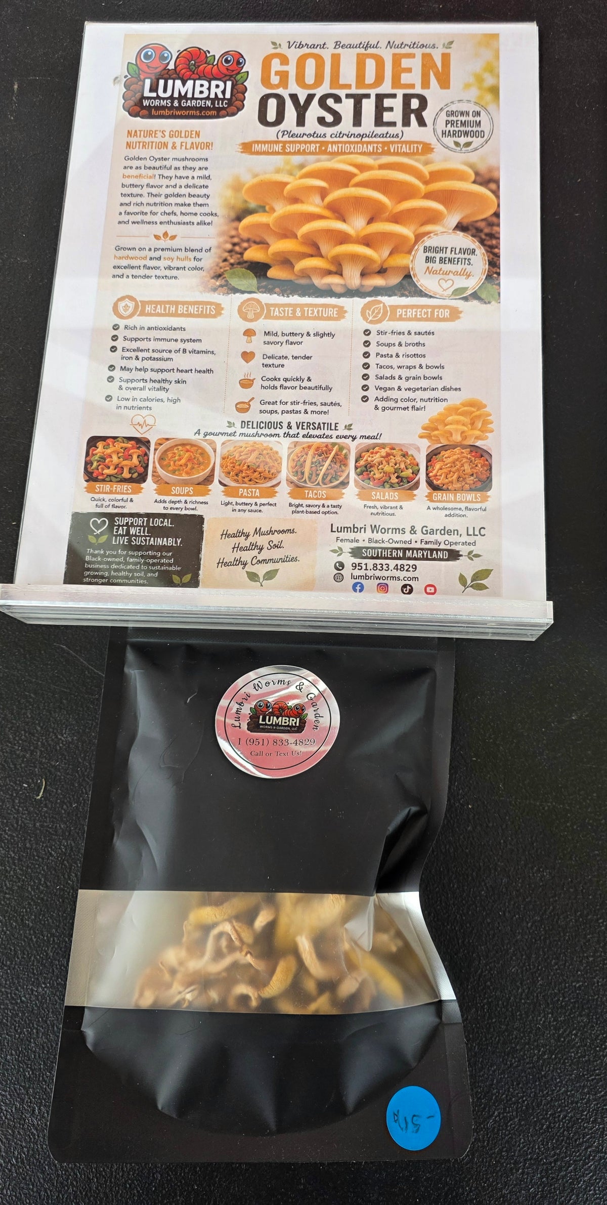 Dehydrated Golden Oyster Mushrooms .5 oz / 14 g