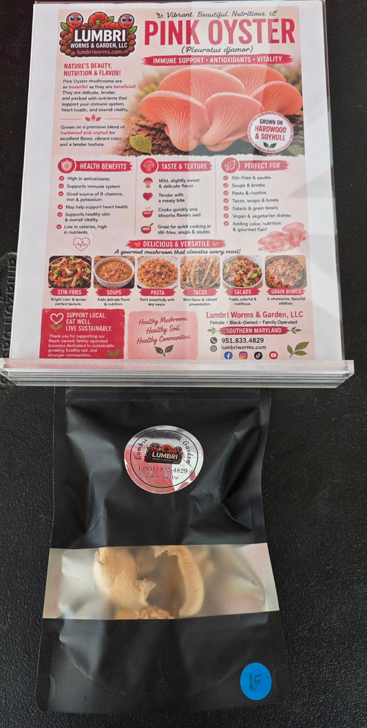 Dehydrated Pink Oyster Mushrooms | Farm-Grown Gourmet .5 oz / 14 g