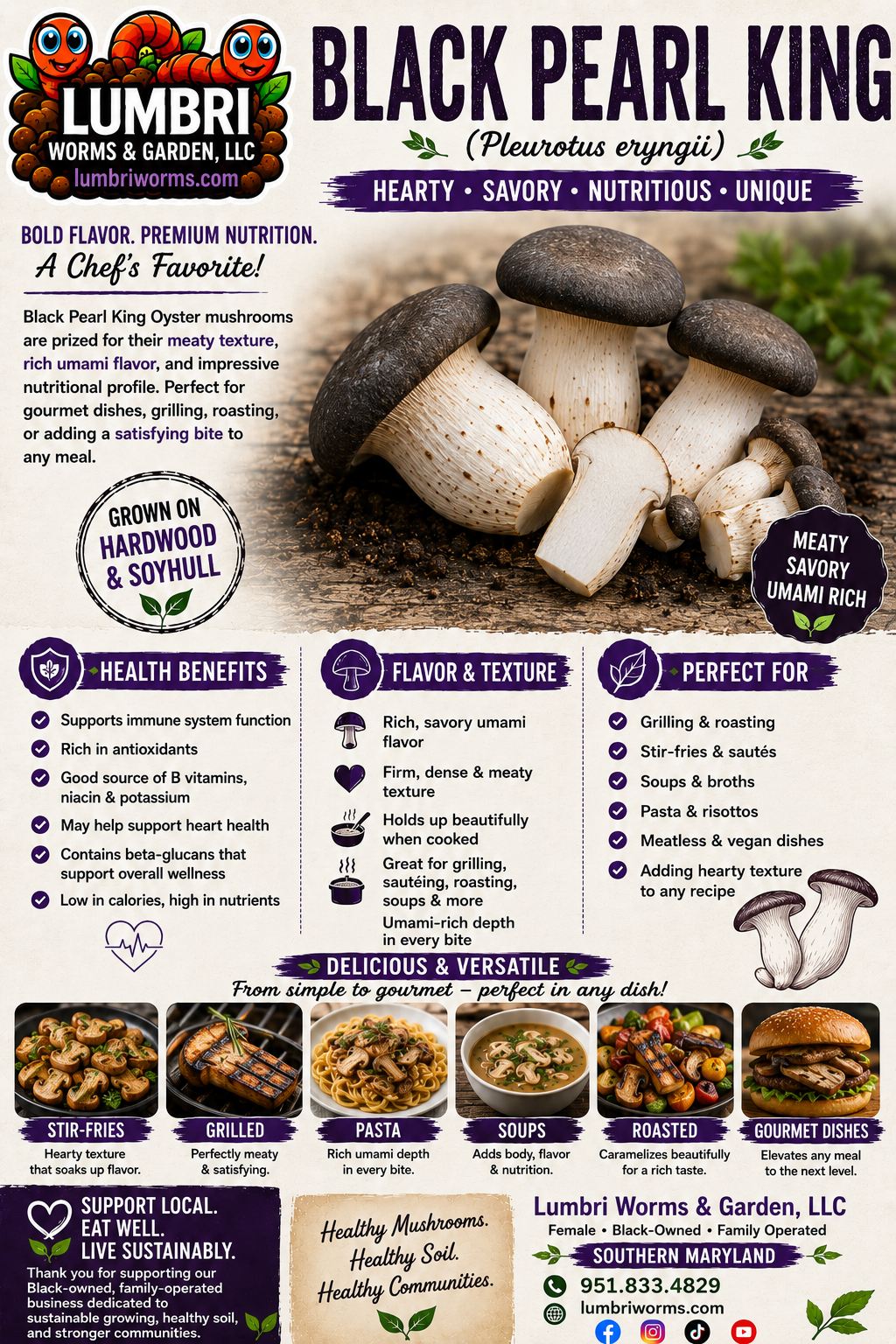 Dehydrated Black Pearl King Oyster Mushrooms .5 oz/14 g