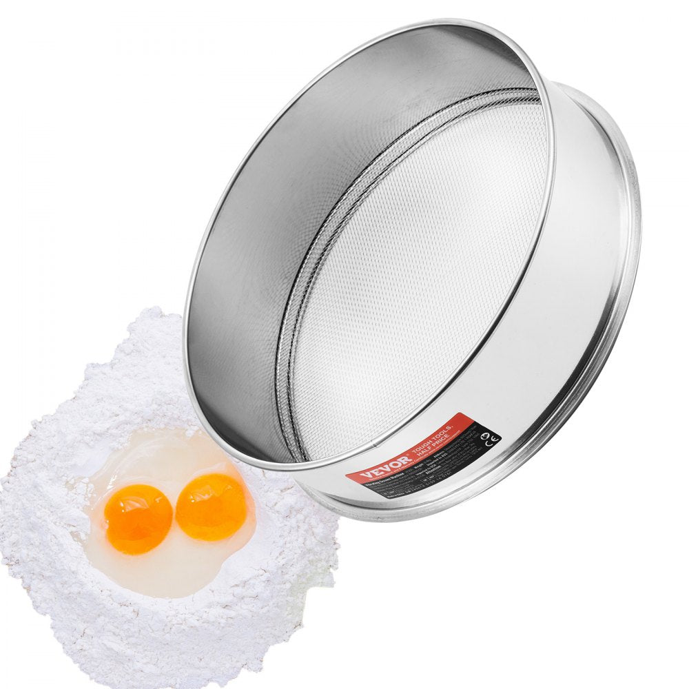 VEVOR Flour Sieve Fine Mesh Stainless Steel 10 Mesh Sifter for Worm Casting Production